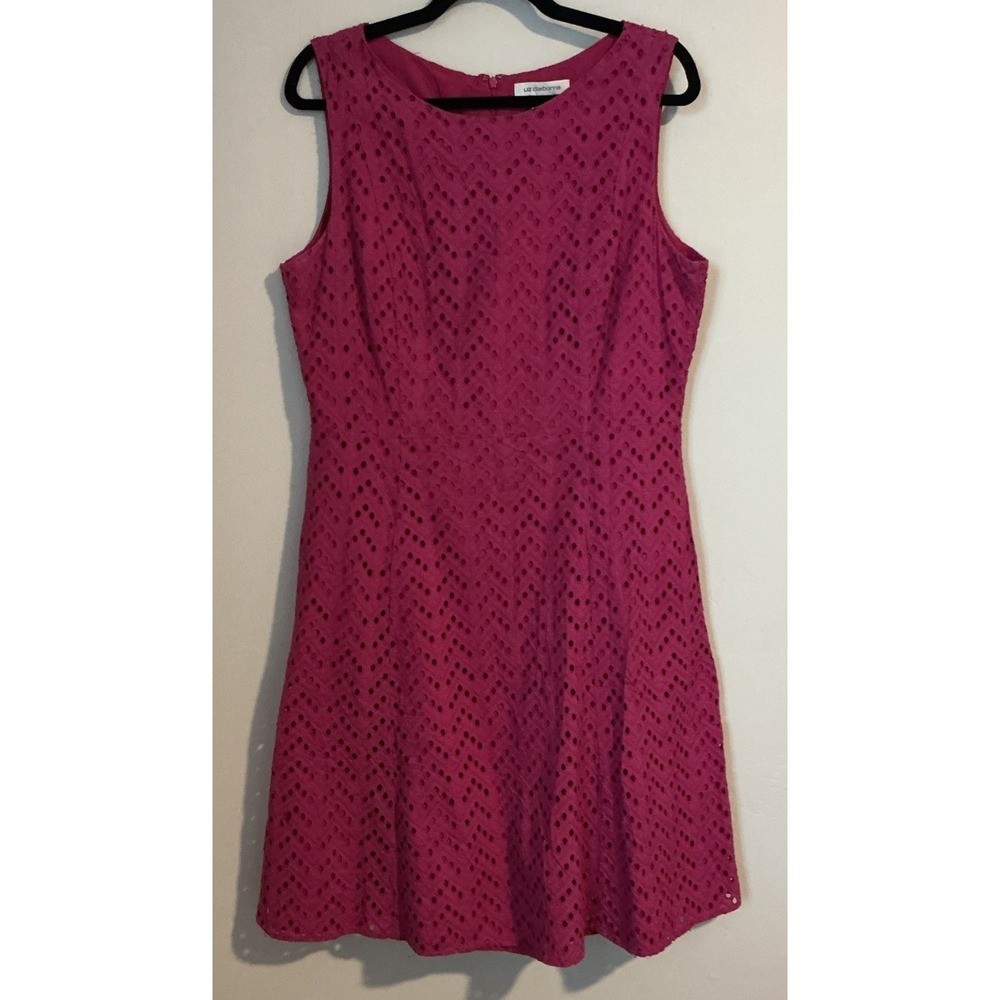 Liz Claiborne‎ Women' A-Line Casual Pink Eyelet Sleeveless Tank Dress Sz14